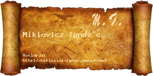 Miklovicz Ignác névjegykártya